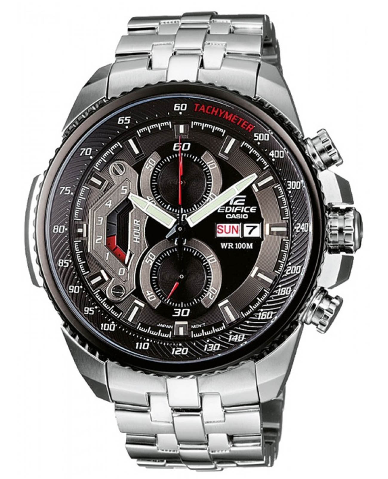 Casio Casio Edifice EF-558D-1A EF EF-558D-1A кварцевые мужские часы черный циферблат, браслет нержавеющая сталь — вид спереди