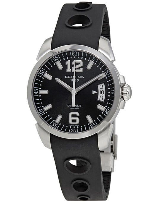 Certina Certina DS Rookie C016.410.17.057.00  C0164101705700 кварцевые мужские часы черный циферблат, браслет каучук — вид спереди