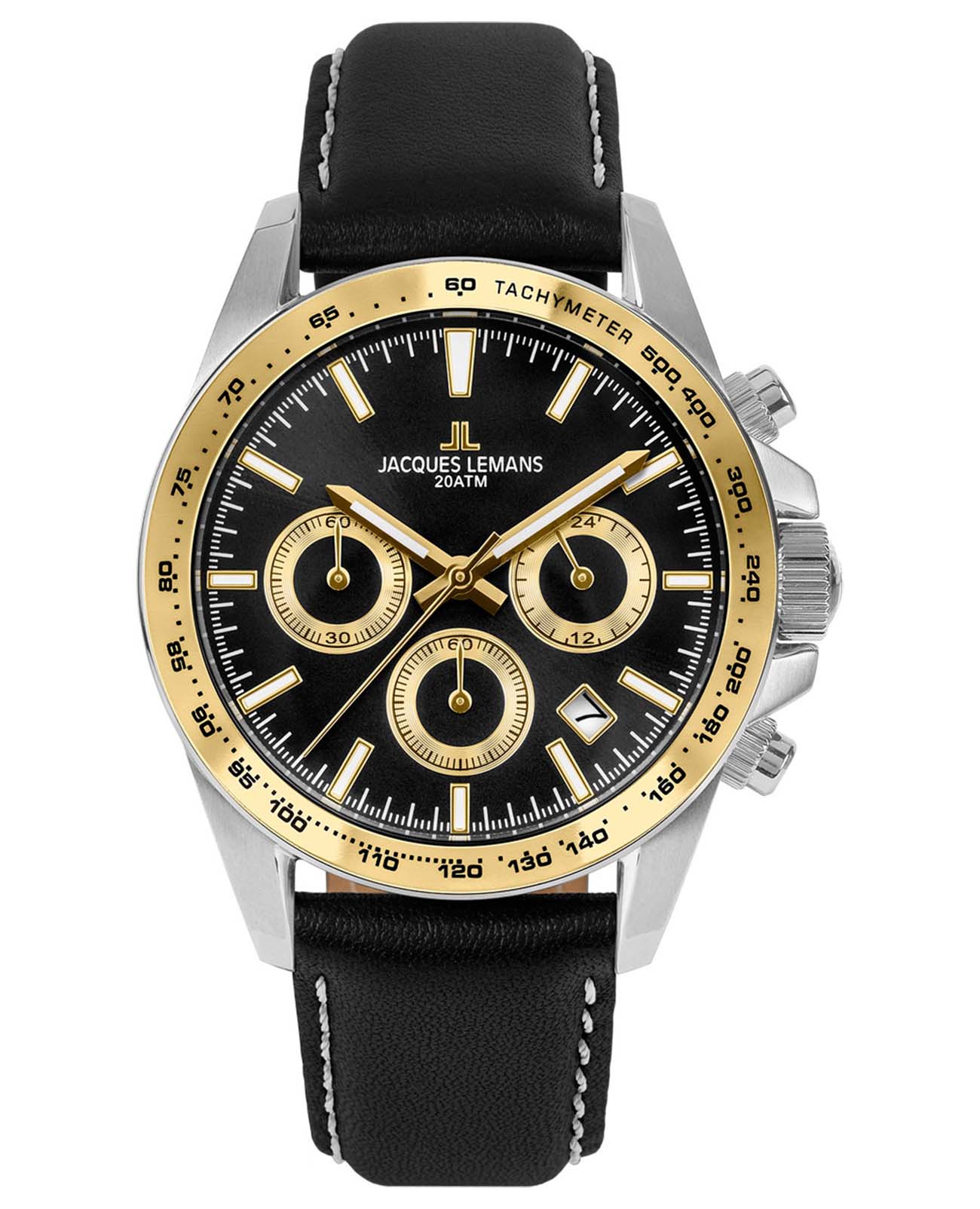 Jacques Lemans Jacques Lemans Liverpool 1-1877D  1-1877D кварцевые мужские часы черный циферблат, браслет кожаный — вид спереди