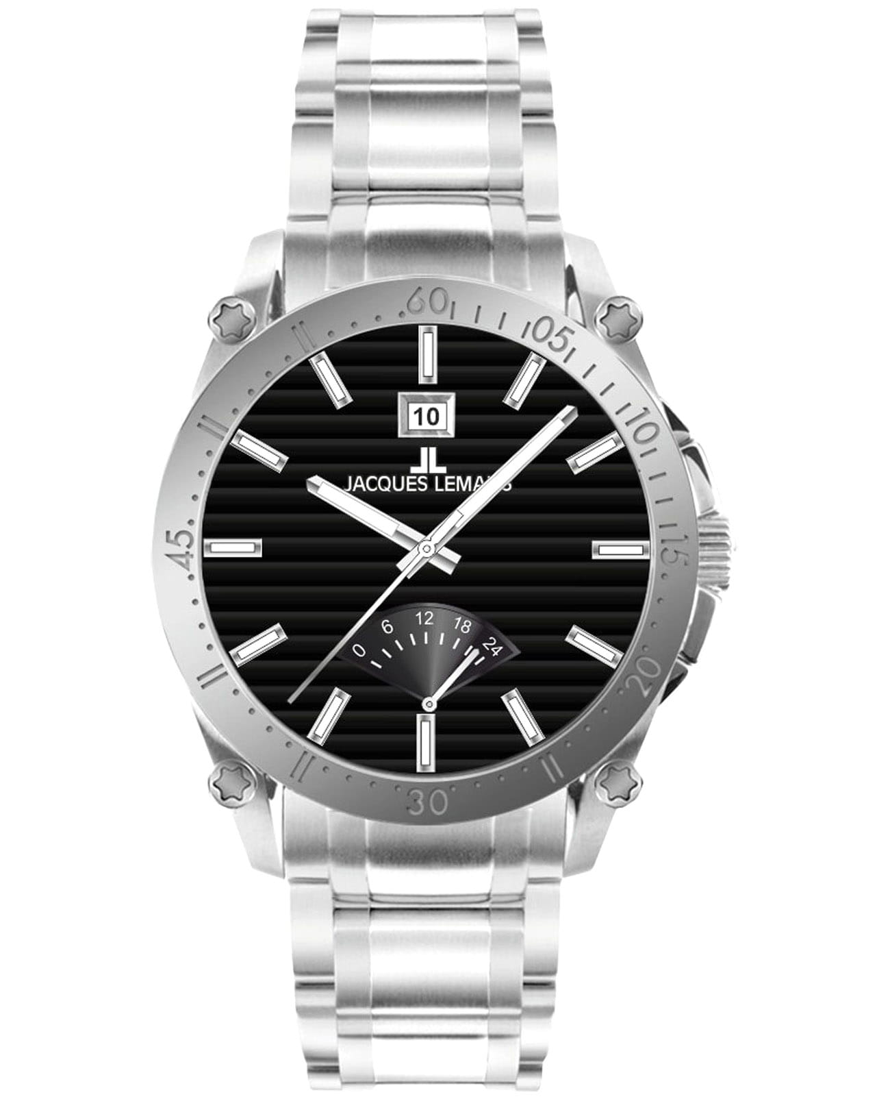 Jacques Lemans Jacques Lemans Derby 1-2202K  1-2202K кварцевые мужские часы черный циферблат, браслет нержавеющая сталь — вид спереди