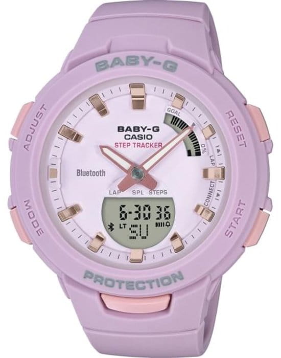 Casio Casio Baby-G BSA-B100-4A2  BSA-B100-4A2 кварцевые женские часы розовый циферблат, браслет пластик — вид спереди