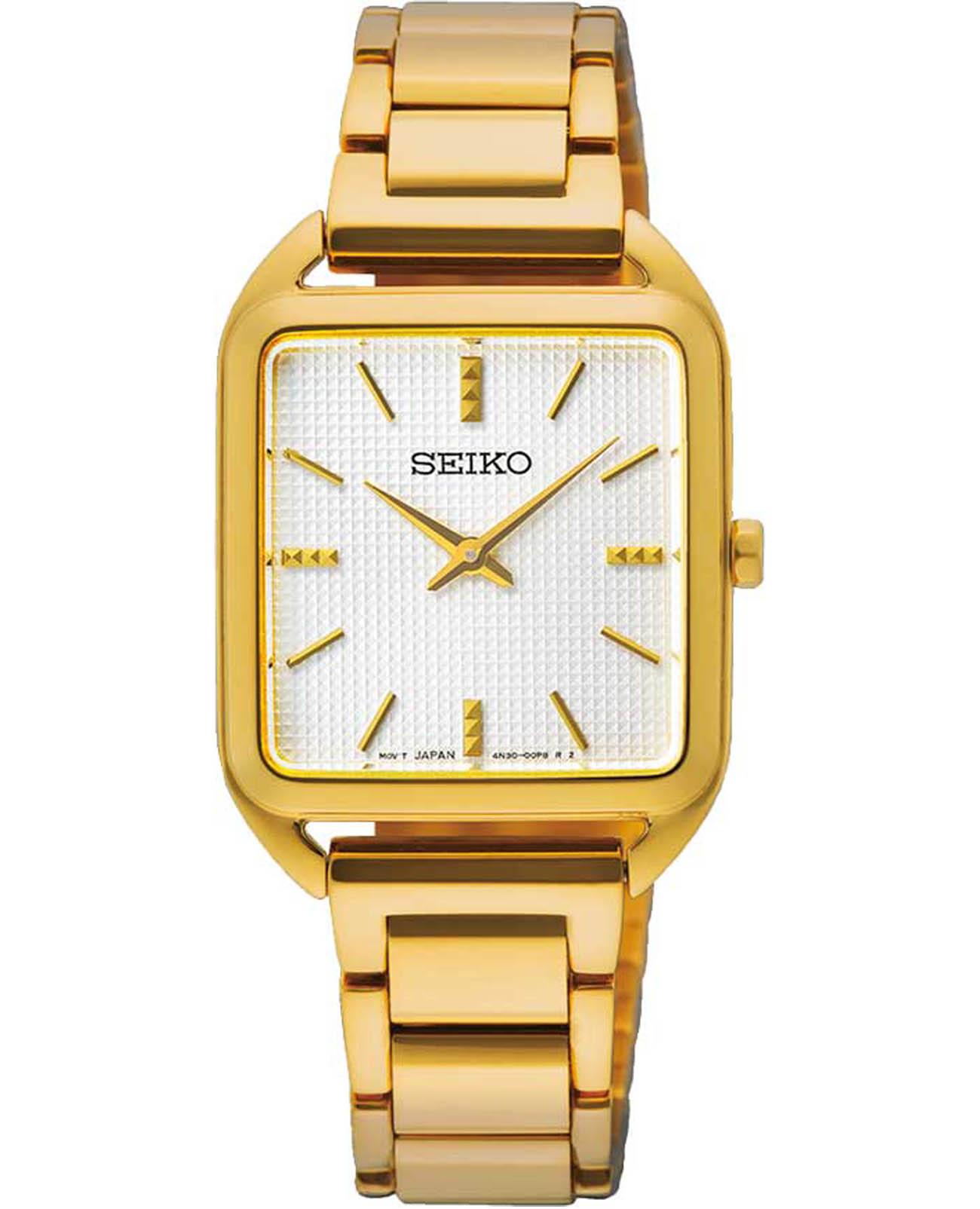 Seiko Seiko Discover More SWR078P1  SWR078P1 кварцевые женские часы белый циферблат, браслет нержавеющая сталь с pvd-покрытием — вид спереди