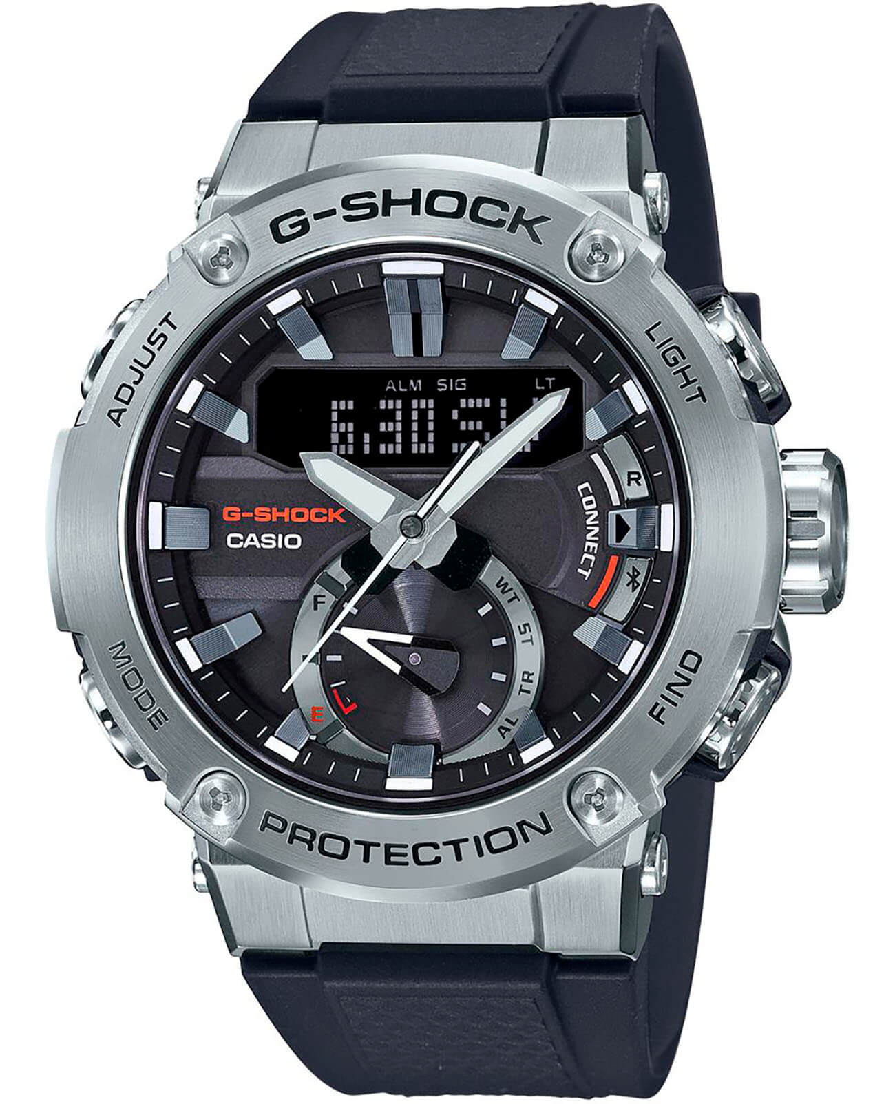 Casio Casio G-Shock GST-B200-1A GST G-Steel GST-B200-1A электронные мужские часы черный циферблат, браслет пластик — вид спереди
