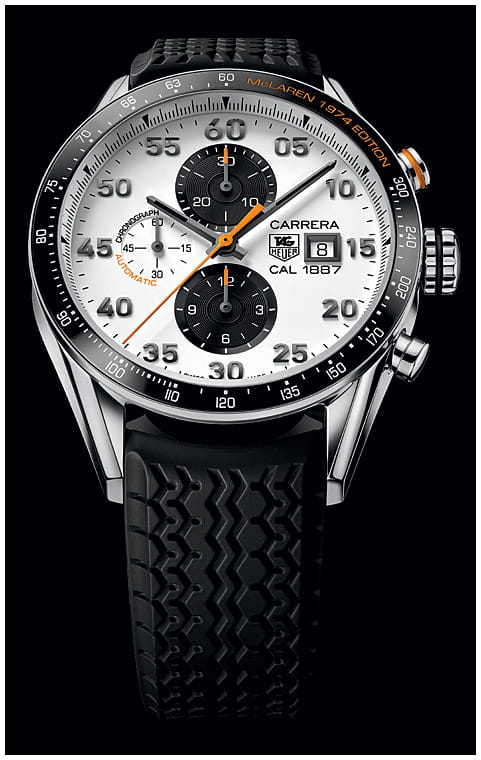 TAG Heuer TAG Heuer McClaren 1974 Carrera CAR2A12.FT6033 механические мужские часы часы крупный план  циферблата