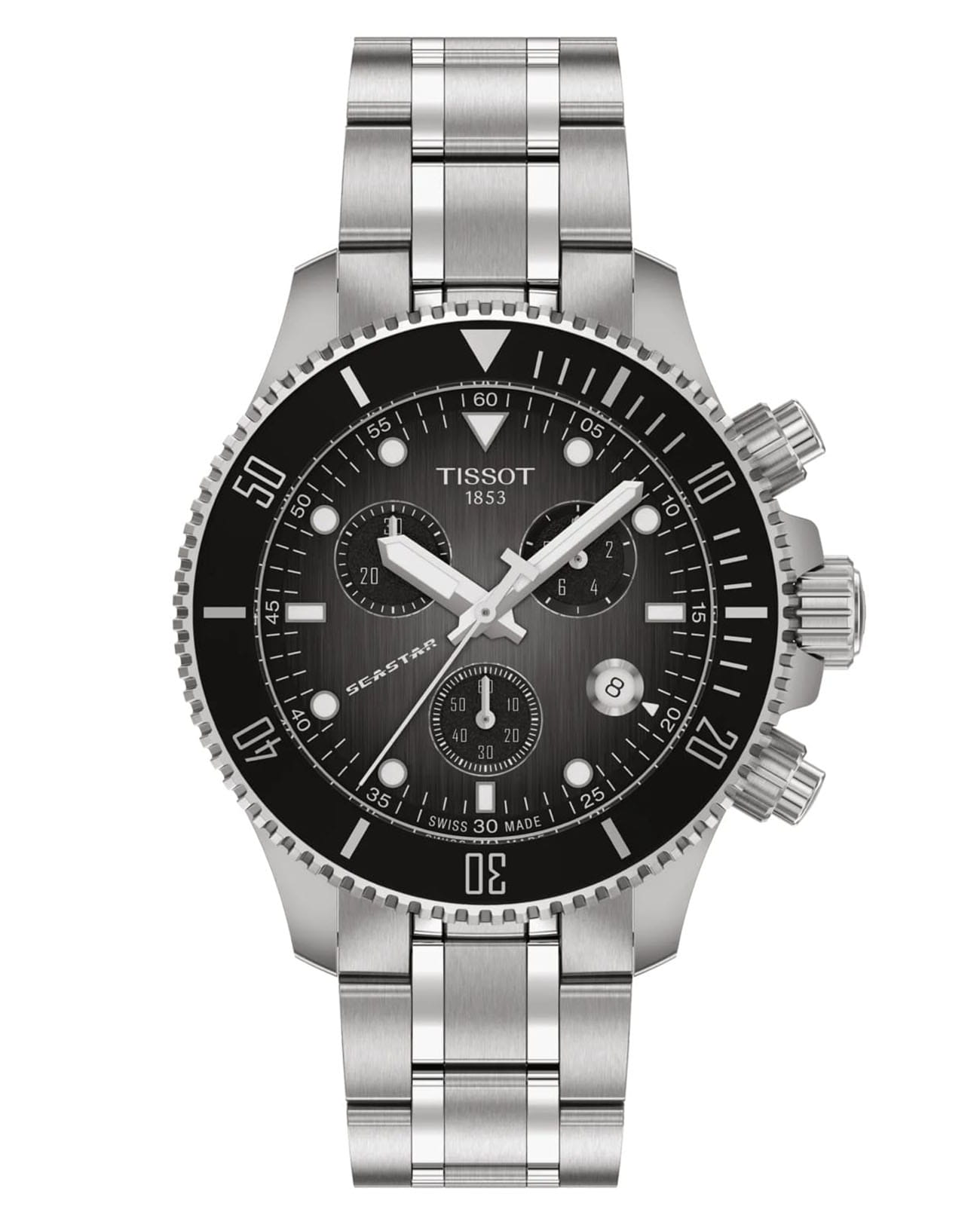 Tissot Tissot Seastar 1000 Quartz Chronograph 38mm T120.217.11.061.00 Seastar 1000 T1202171106100 кварцевые мужские часы черный циферблат, браслет нержавеющая сталь — вид спереди