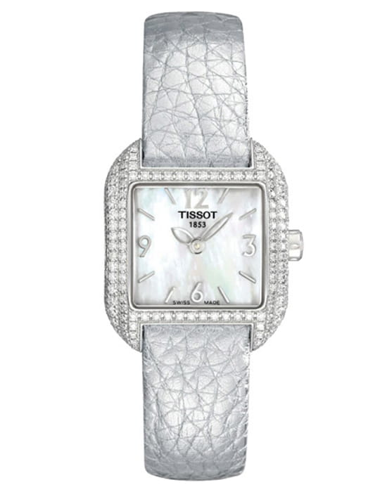 Tissot Tissot T-Lady T02.1.475.82 T Wave T02147582 кварцевые женские часы перламутровый циферблат, браслет кожаный — вид спереди