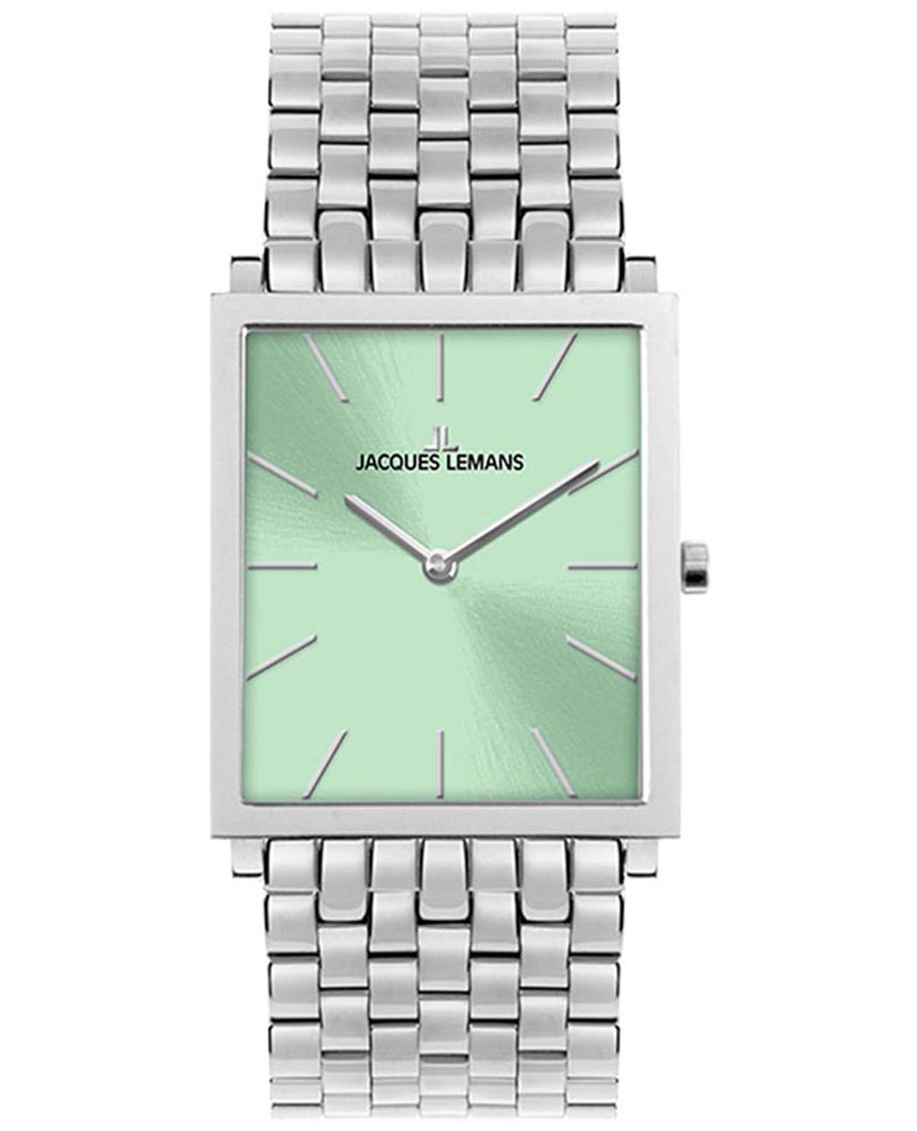 Jacques Lemans Jacques Lemans 1-2174J  1-2174J кварцевые женские часы зеленый циферблат, браслет нержавеющая сталь — вид спереди