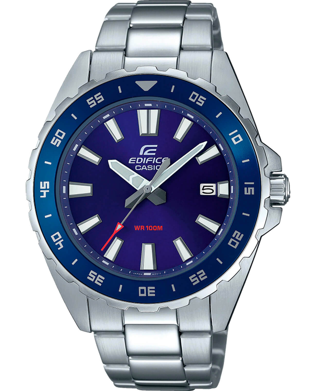 Casio Casio Edifice EFV-130D-2A EFV EFV-130D-2A кварцевые мужские часы синий циферблат, браслет нержавеющая сталь — вид спереди