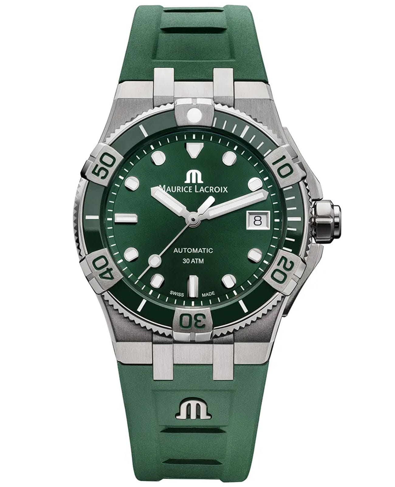 Maurice Lacroix Maurice Lacroix Aikon Venturer AI6057-SSL50-630-5  AI6057-SSL50-630-5 механические женские часы зеленый циферблат, браслет каучук — вид спереди