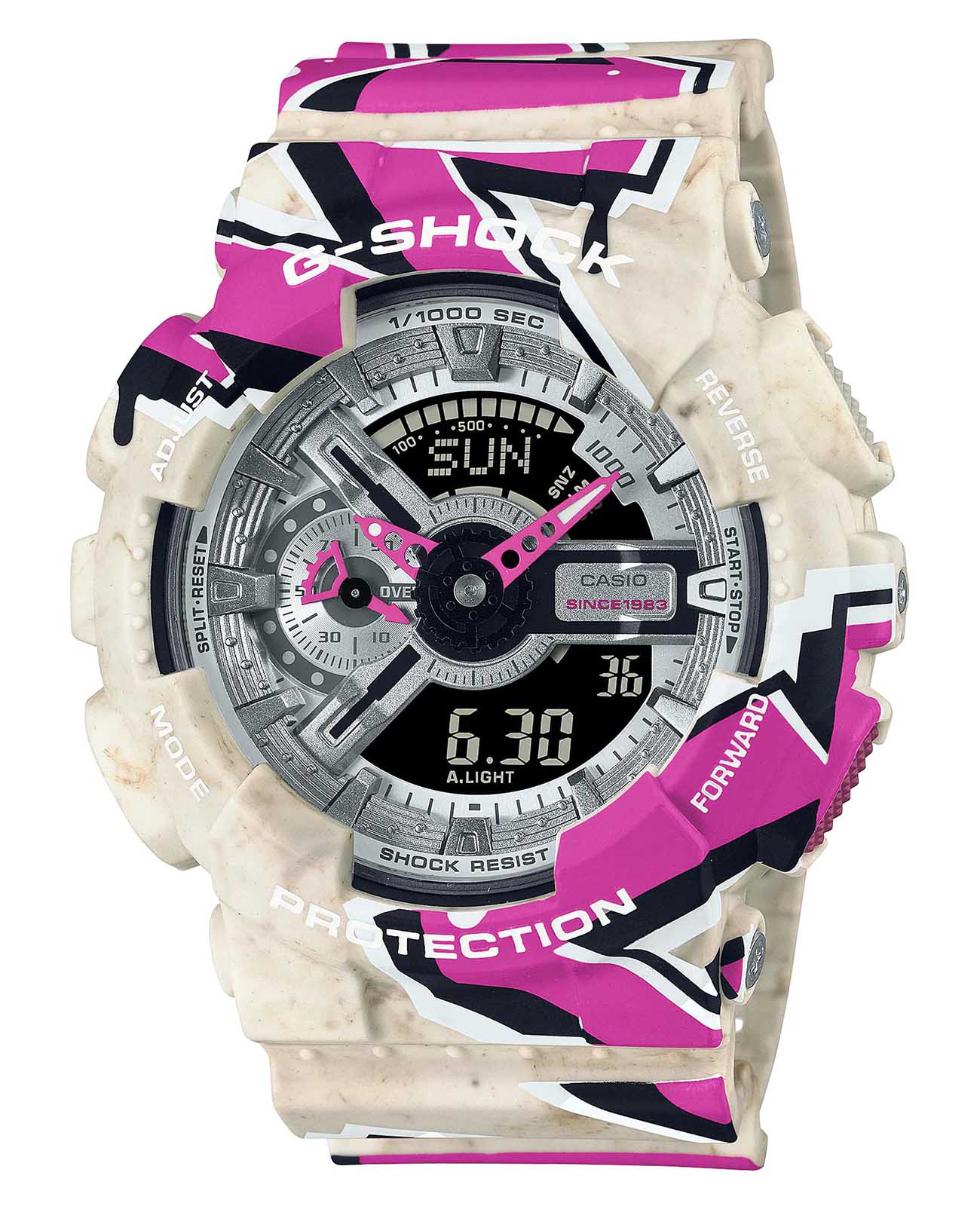 Casio Casio G-Shock GA-110SS-1ADR (GA-110SS-1A) GA-110 GA-110SS-1A электронные мужские часы цветной циферблат, браслет пластик — вид спереди
