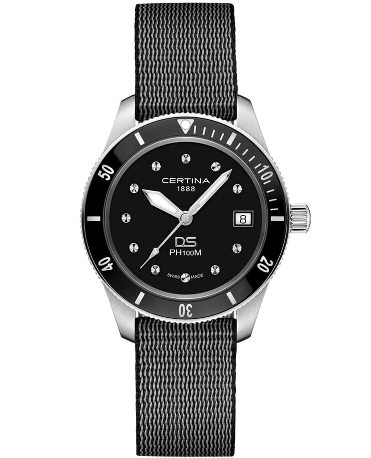 Certina Certina DS PH100M Lady C044.210.18.051.00  C0442101805100 кварцевые женские часы черный циферблат, браслет тканевый — вид спереди
