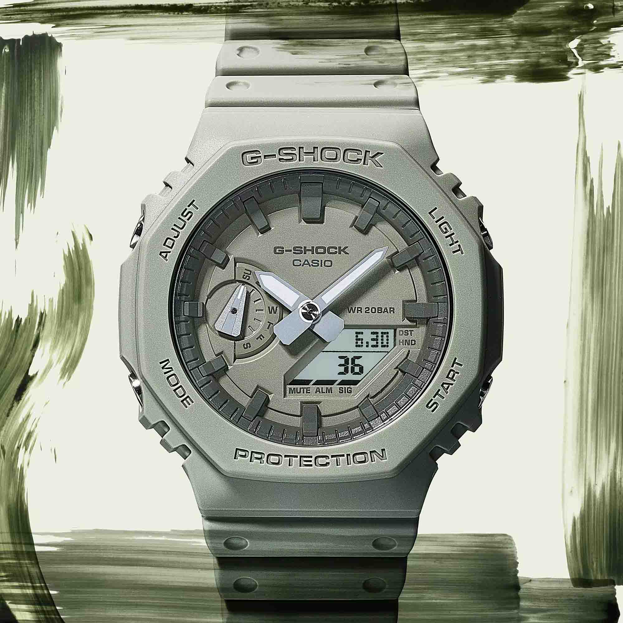 Casio Casio G-Shock GA-2100NC-3A мужские часы зеленый циферблат на запястье