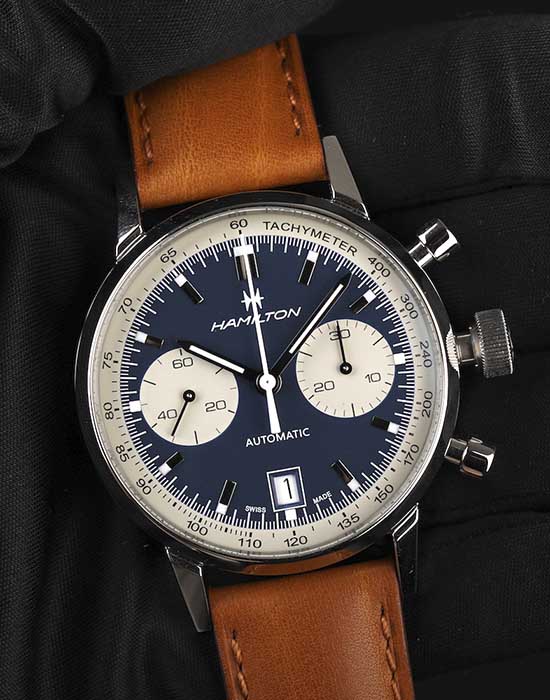 Hamilton Hamilton American Classic Intra-Matic Auto Chrono H38416541 механические мужские часы часы крупный план  циферблата