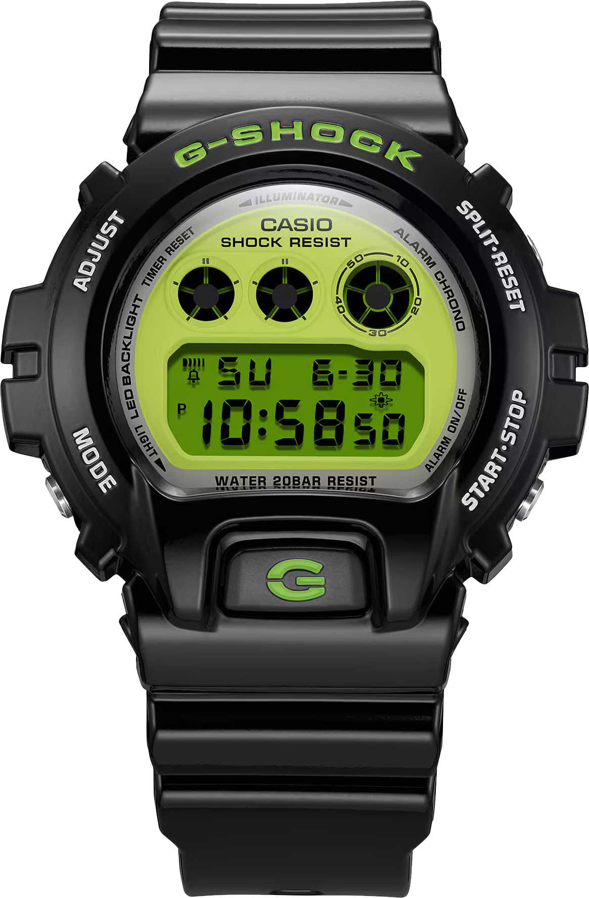 Casio Casio G-Shock DW-6900RCS-1DR (DW-6900RCS-1) электронные мужские часы часы крупный план зеленый циферблата