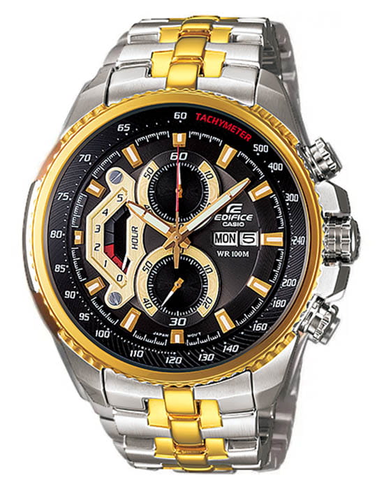 Casio Casio Edifice EF-558SG-1A EF EF-558SG-1A кварцевые мужские часы черный циферблат, браслет сталь c pvd покрытием — вид спереди