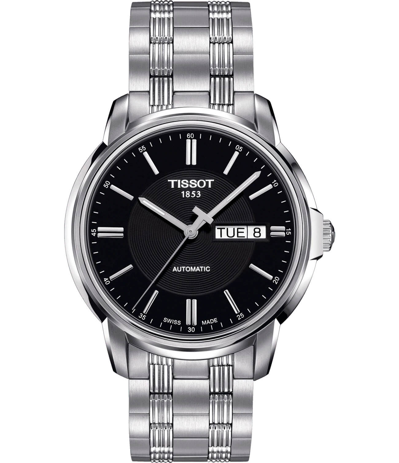 Tissot Tissot Automatics III T065.430.11.051.00 Automatics III T0654301105100 механические мужские часы черный циферблат, браслет нержавеющая сталь — вид спереди