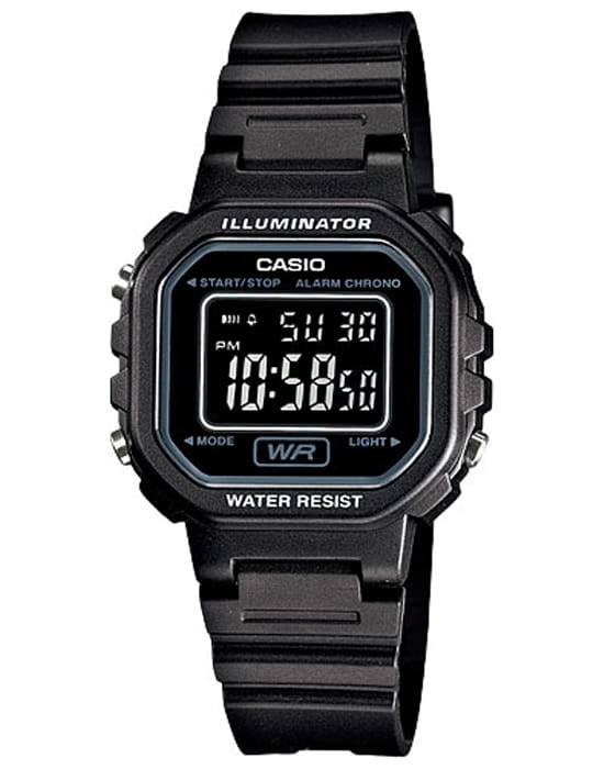 Casio Casio Collection LA-20WH-1BDF (LA-20WH-1B) Retro LA-20WH-1B кварцевые женские часы черный циферблат, браслет полимер — вид спереди