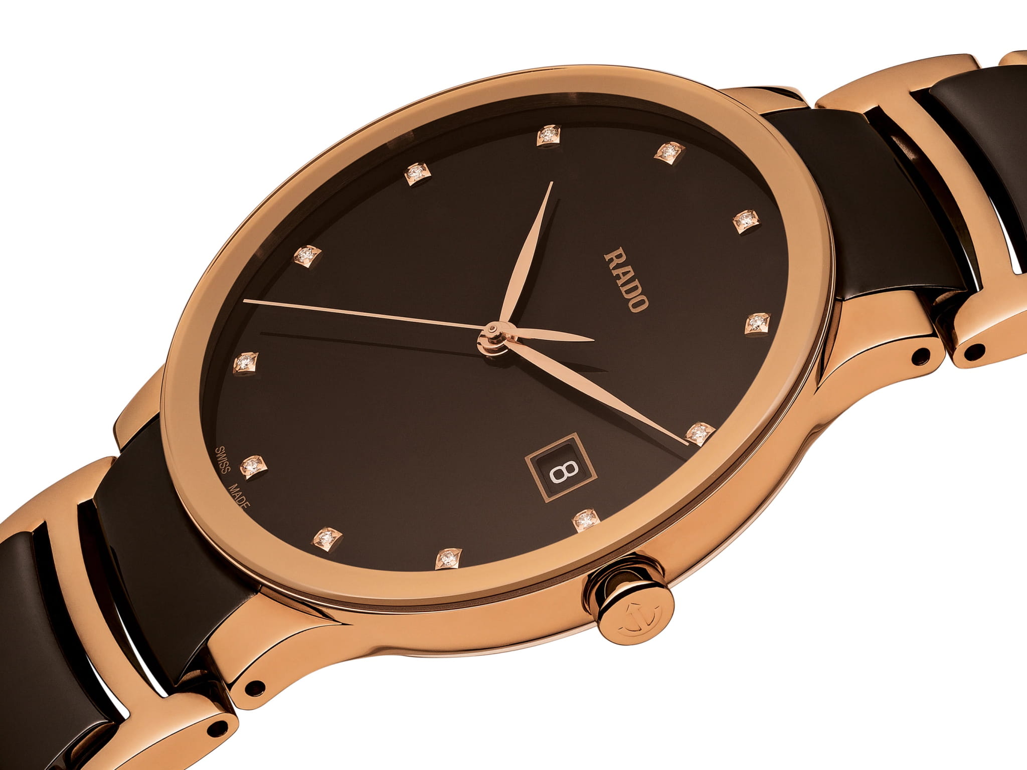 Rado Rado Centrix Automatic Diamonds R30554724, centrix швейцария женские часы на браслете сталь + pvd + керамика боковой вид