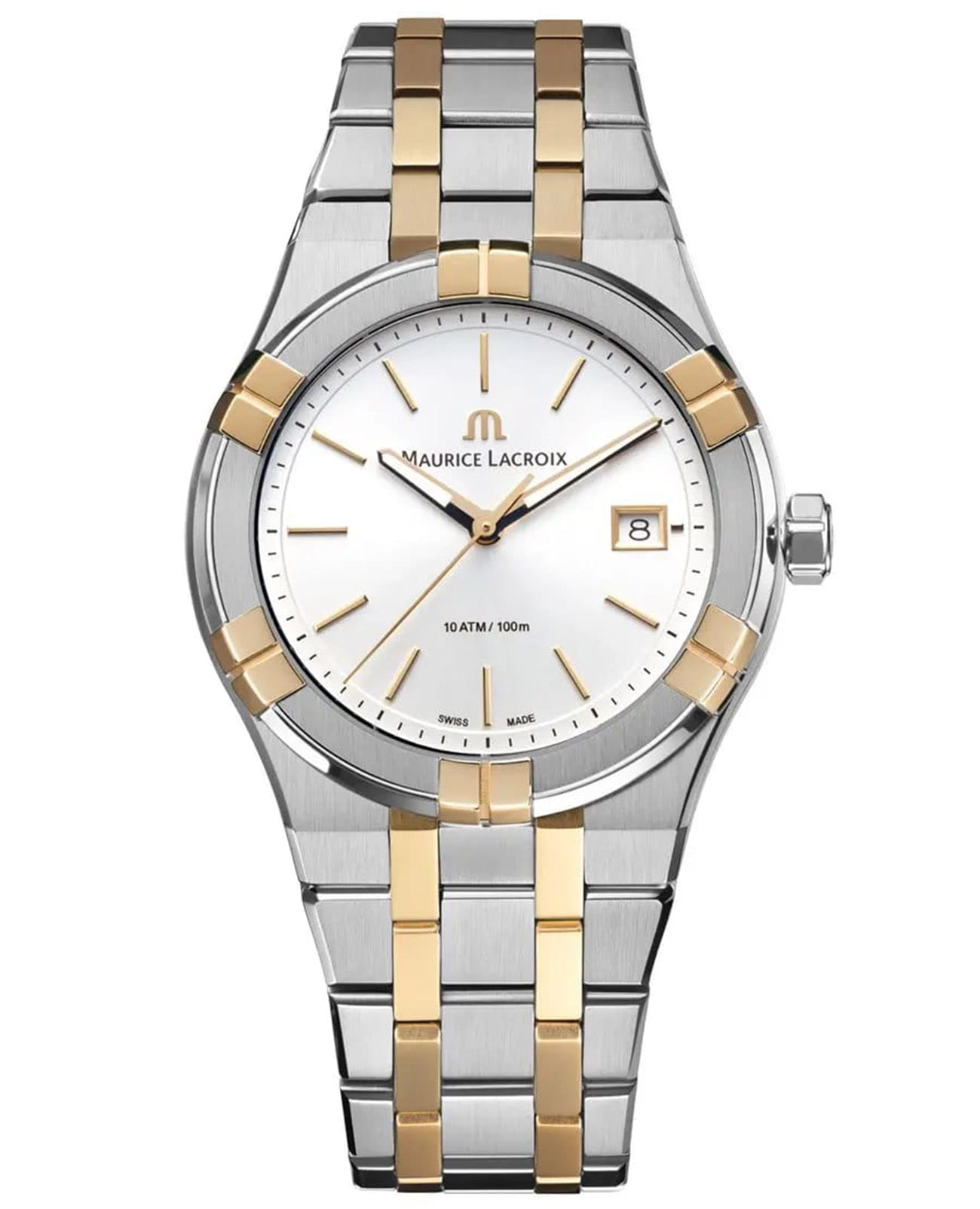 Maurice Lacroix Maurice Lacroix Aikon Quartz AI1108-PVP02-130-1  AI1108-PVP02-130-1 кварцевые женские часы белый циферблат, браслет нержавеющая сталь с pvd-покрытием — вид спереди