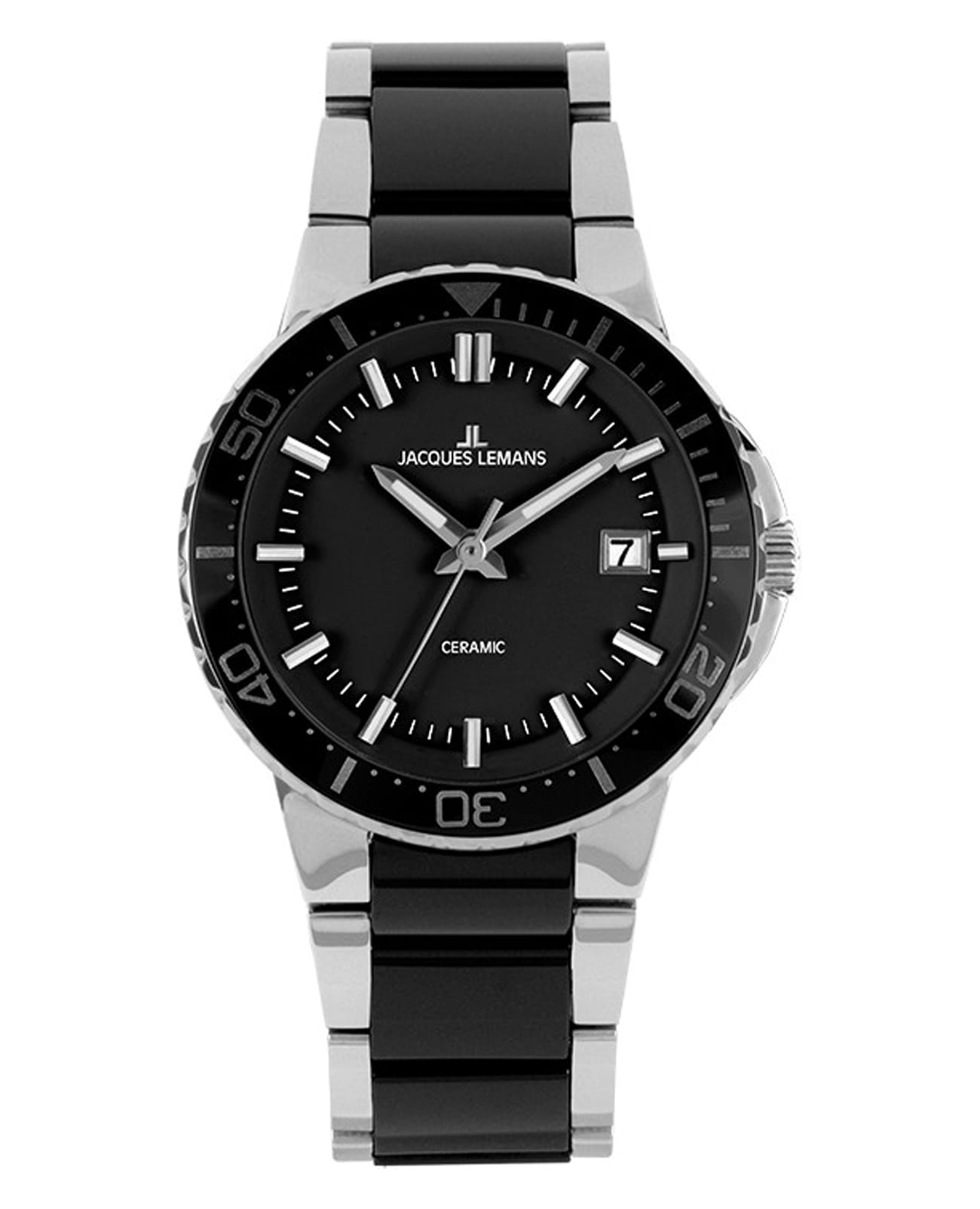 Jacques Lemans Jacques Lemans High Tech Ceramic 1-2165A  1-2165A кварцевые женские часы черный циферблат, браслет сталь + керамические вставки — вид спереди