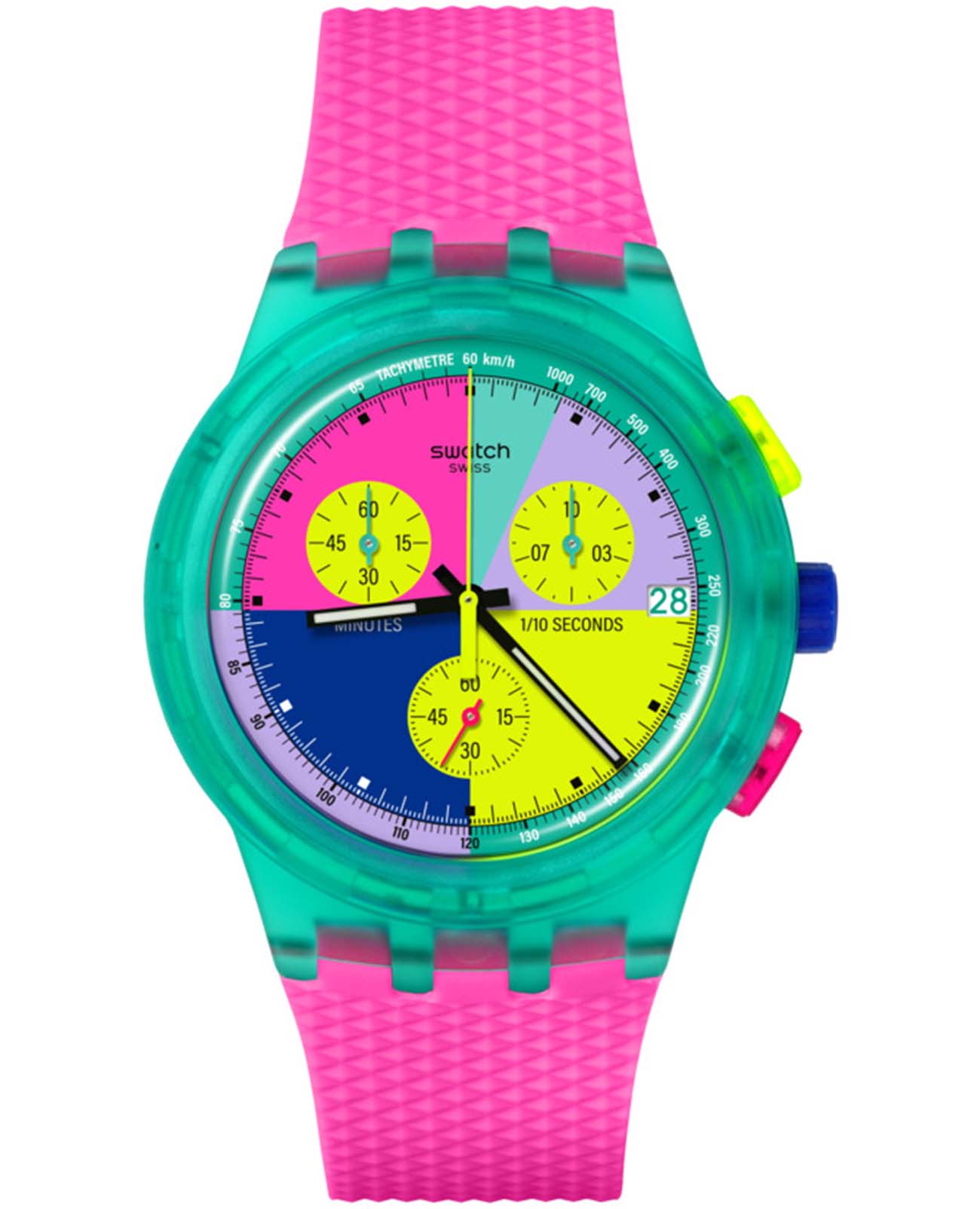 Swatch Swatch Chrono 42 Standard SUSG408  SUSG408 кварцевые женские часы цветной циферблат, браслет силикон — вид спереди