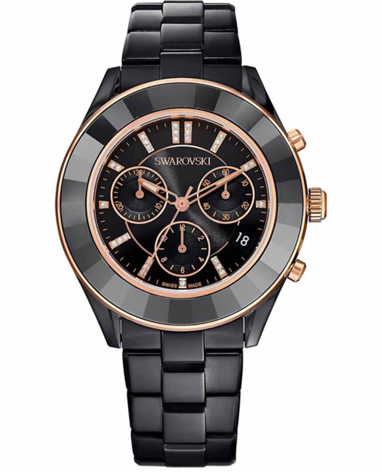 Swarovski Swarovski Octea Lux Sport 5610472  5610472 кварцевые женские часы черный циферблат, браслет нержавеющая сталь с pvd-покрытием — вид спереди