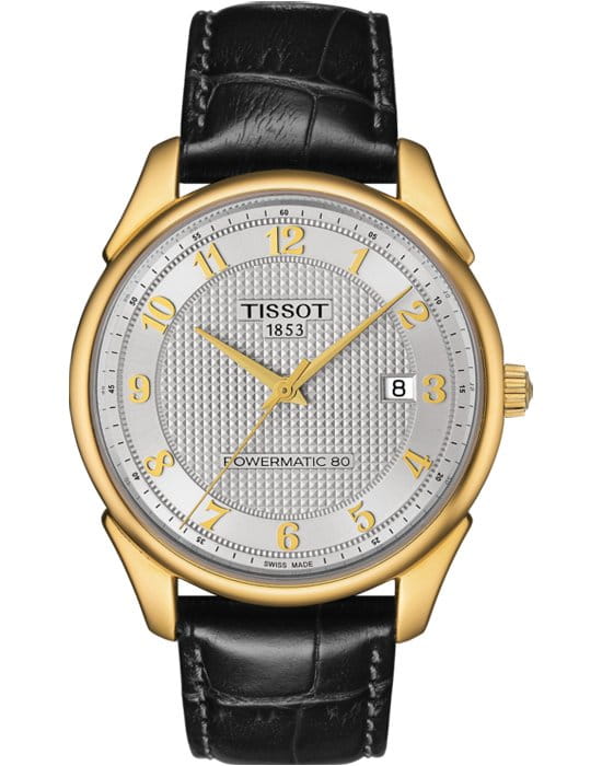 Tissot Tissot Vintage Powermatic 80 18K Gold T920.407.16.032.00  T9204071603200 механические мужские часы белый циферблат, браслет кожаный — вид спереди