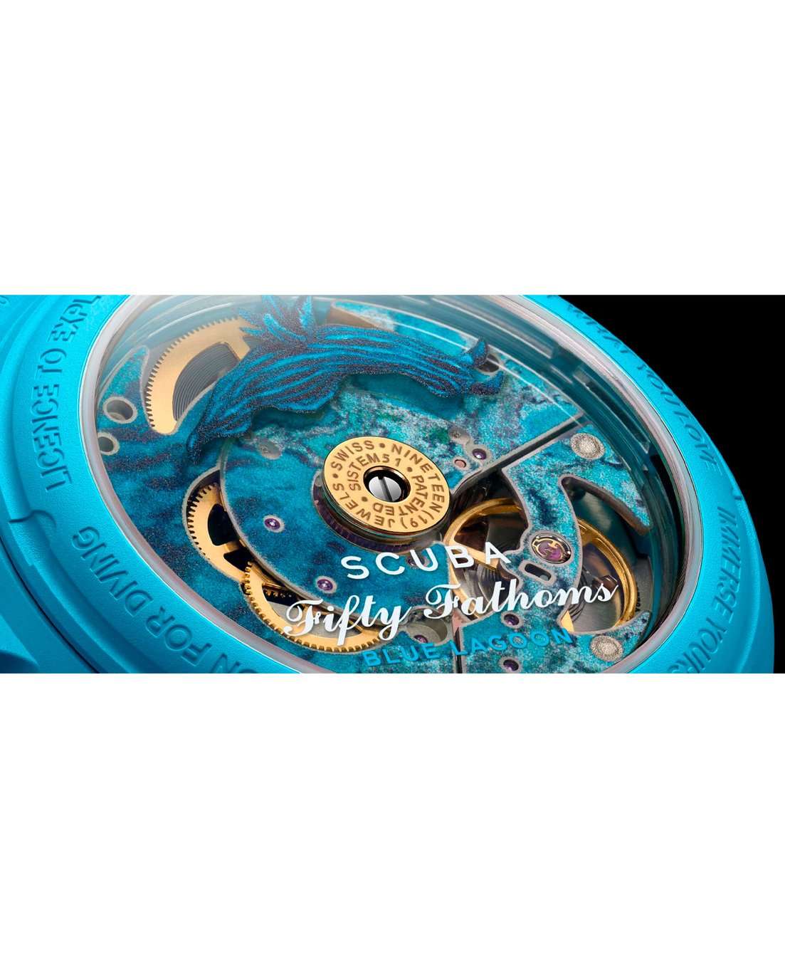 Swatch Swatch x Blancpain Blue Lagoon SO35L400 механические мужские часы часы крупный план голубой циферблата