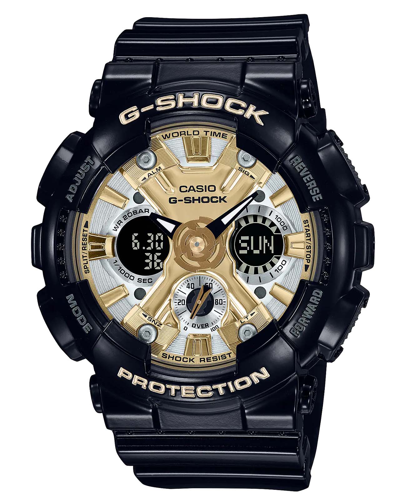 Casio Casio G-Shock GMA-S120GB-1ADR (GMA-S120GB-1A)  GMA-S120GB-1A электронные женские часы  циферблат, браслет пластик — вид спереди