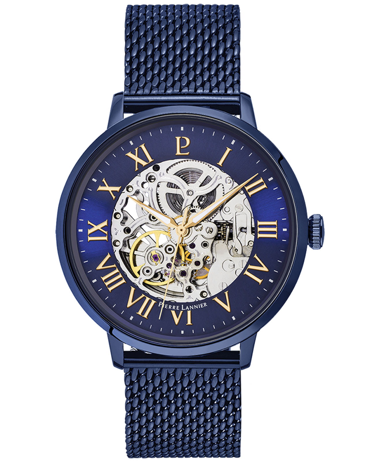 Pierre Lannier Pierre Lannier Automatic 318B468  318B468 механические мужские часы синий циферблат, браслет нержавеющая сталь с ip-покрытием — вид спереди