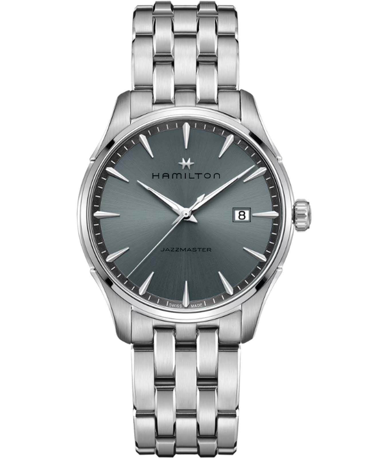 Hamilton Hamilton Jazzmaster Gent Quartz H32451142  H32451142 кварцевые мужские часы серый циферблат, браслет нержавеющая сталь — вид спереди