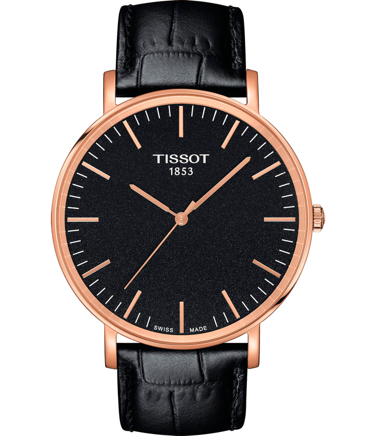 Tissot Tissot Everytime Large T109.610.36.051.00 Everytime T1096103605100 кварцевые мужские часы черный циферблат, браслет кожаный — вид спереди