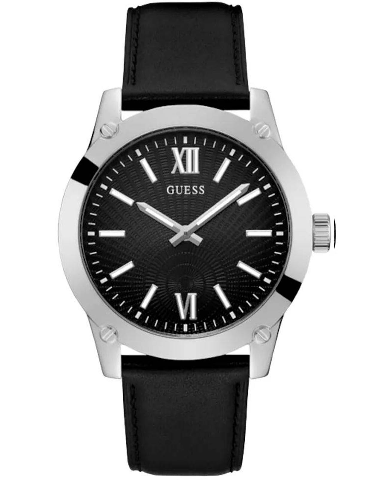 Guess Guess Crescent GW0630G1  GW0630G1 кварцевые мужские часы черный циферблат, браслет кожаный — вид спереди