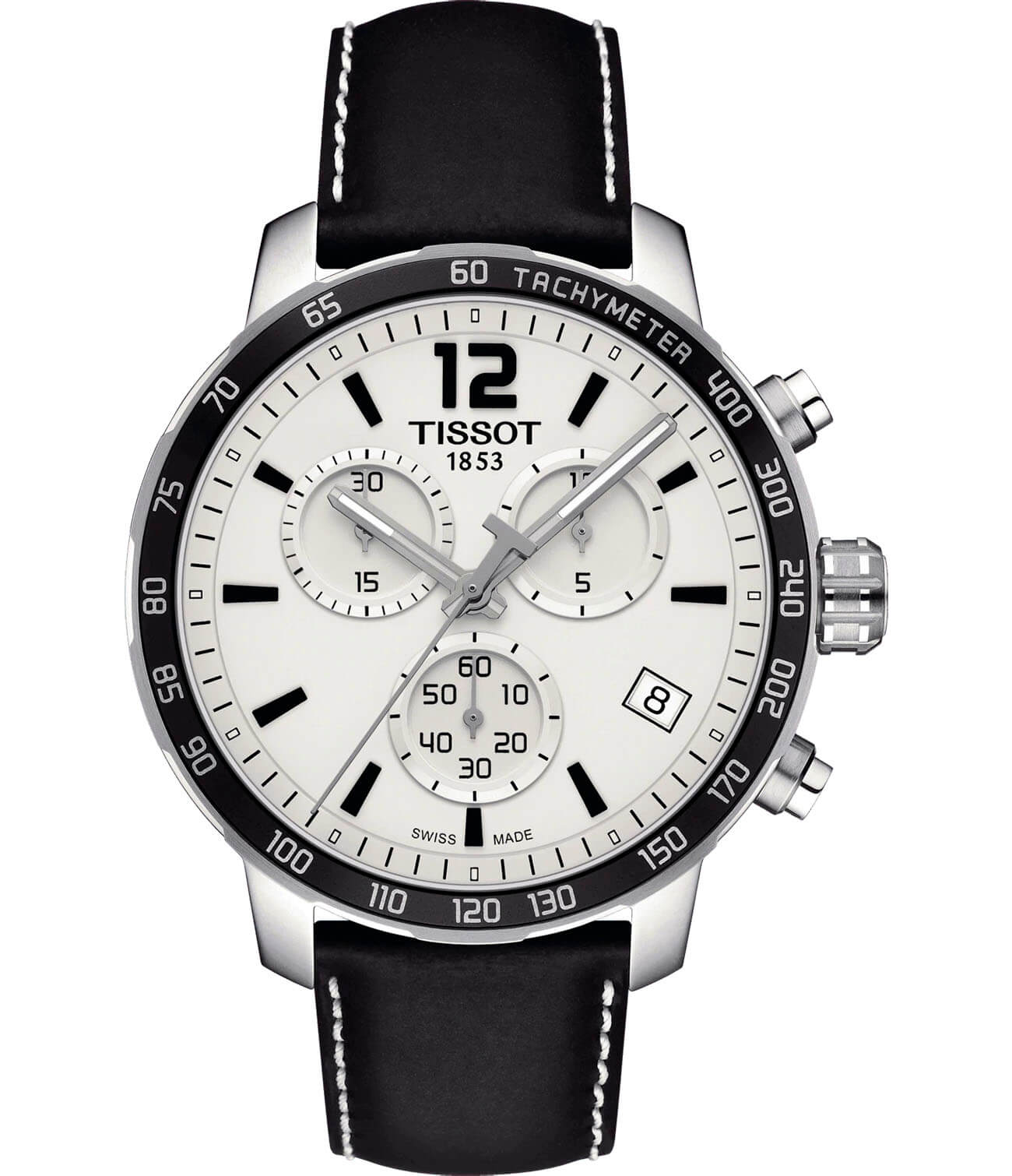 Tissot Tissot T-Sport Quickster T095.417.16.037.00 Quickster T0954171603700 кварцевые мужские часы белый циферблат, браслет кожаный — вид спереди