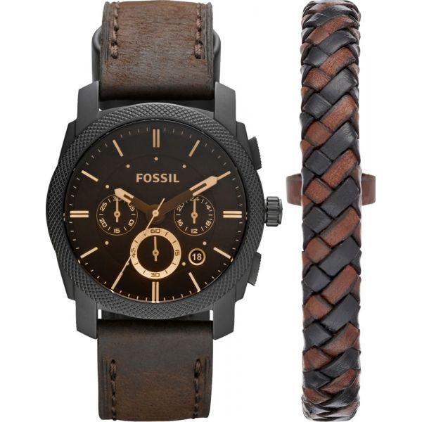 Fossil Fossil Carlie  FS5251SET  FS5251SET кварцевые мужские часы коричневый циферблат, браслет кожа + текстиль — вид спереди