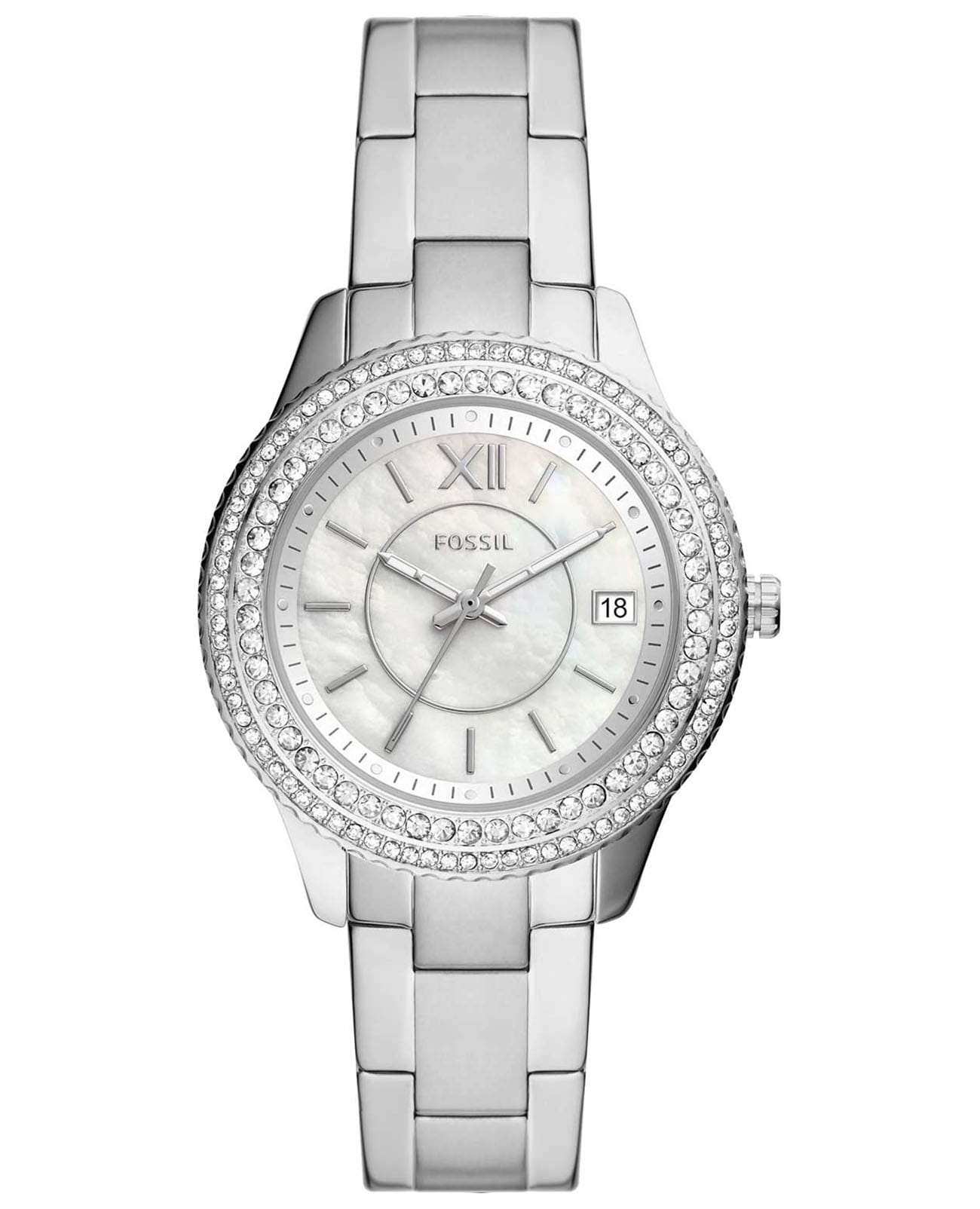 Fossil Fossil Stella  ES5130  ES5130 кварцевые женские часы перламутровый циферблат, браслет нержавеющая сталь — вид спереди