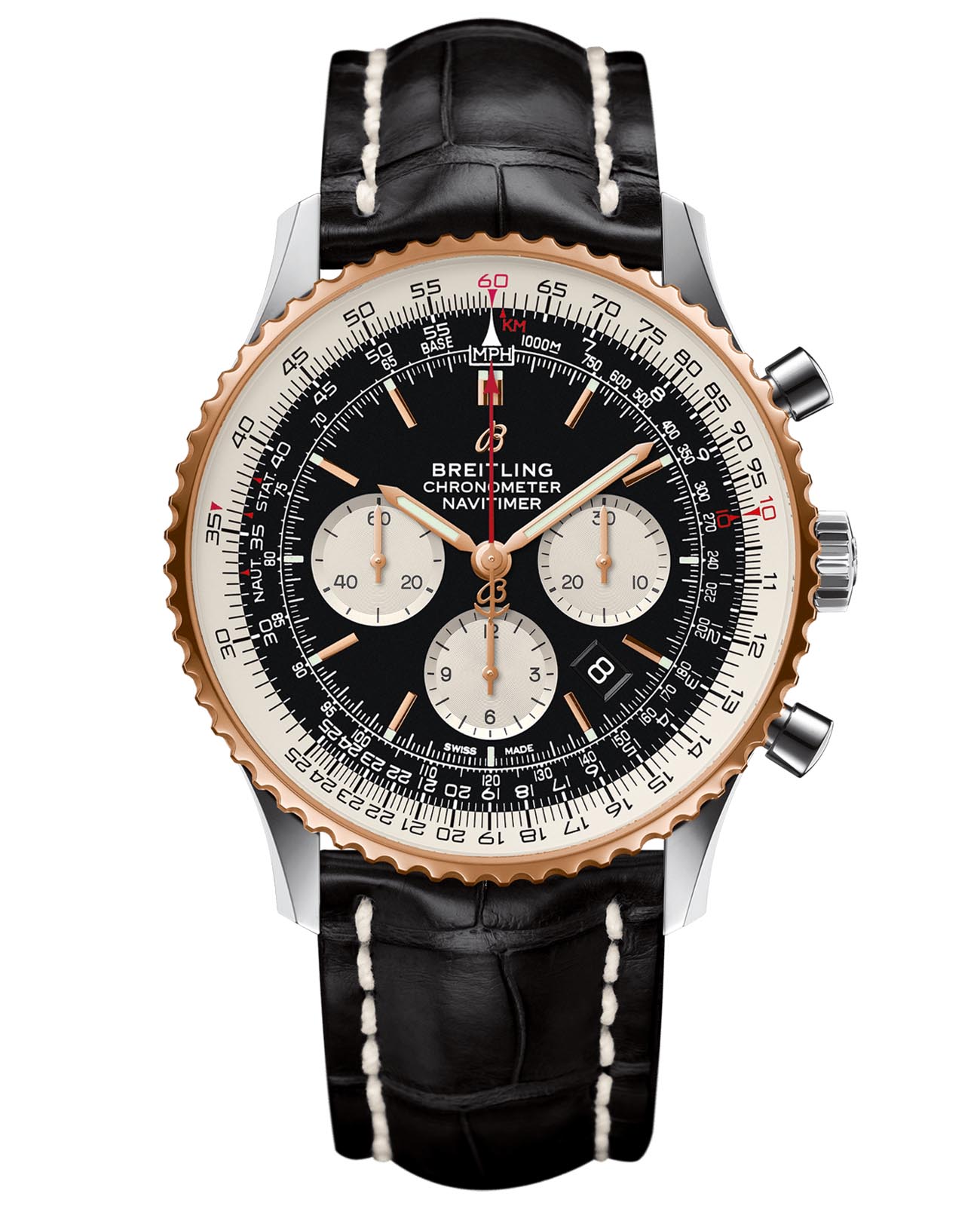 Breitling Breitling Navitimer B01 Chronograph 46 UB0127211B1P1  UB0127211B1P1 механические мужские часы  циферблат, браслет кожаный — вид спереди