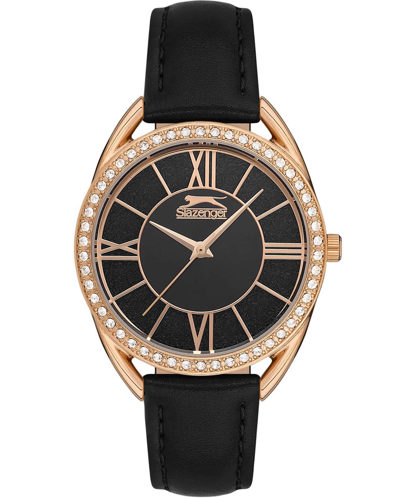 Slazenger Slazenger SL.09.6538.3.02  SL.09.6538.3.02 кварцевые женские часы черный циферблат, браслет кожаный — вид спереди