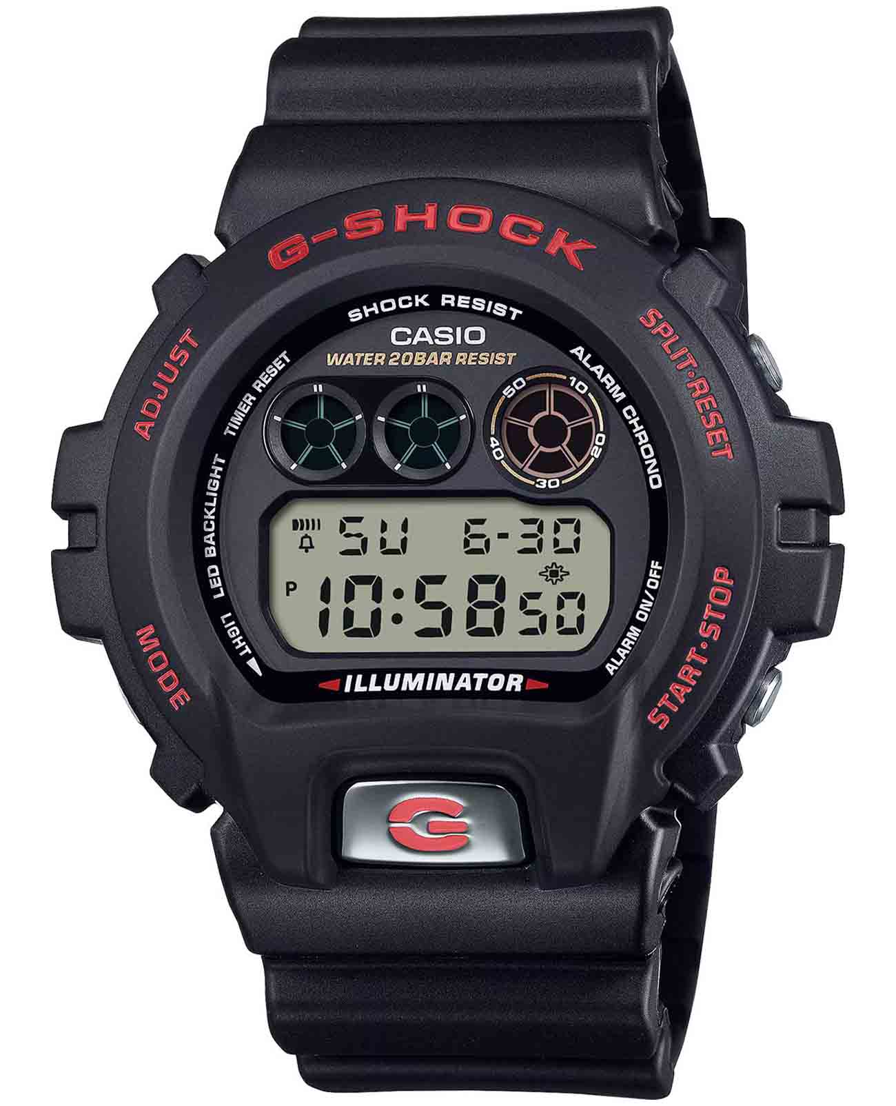 Casio Casio G-Shock DW-6900TR-1  DW-6900TR-1 электронные мужские часы черный циферблат, браслет пластик — вид спереди