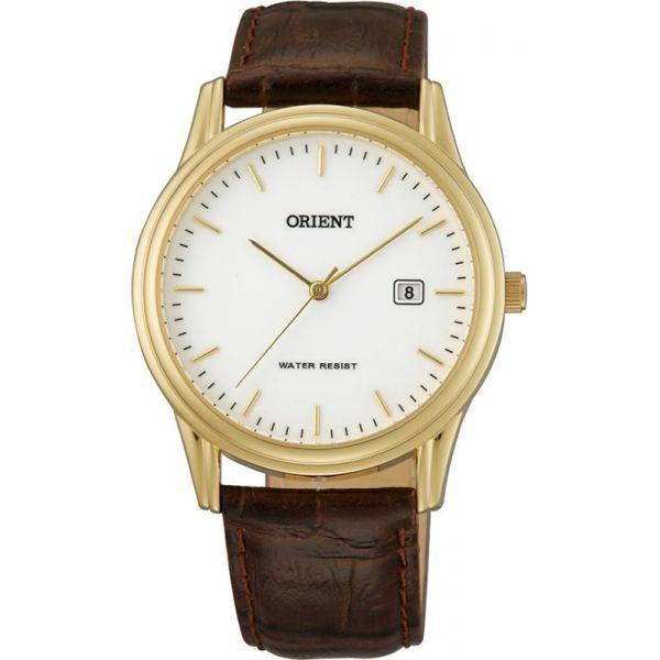 Orient Orient UNA0002W (FUNA0002W)  FUNA0002W  мужские часы белый циферблат, браслет кожа + текстиль — вид спереди