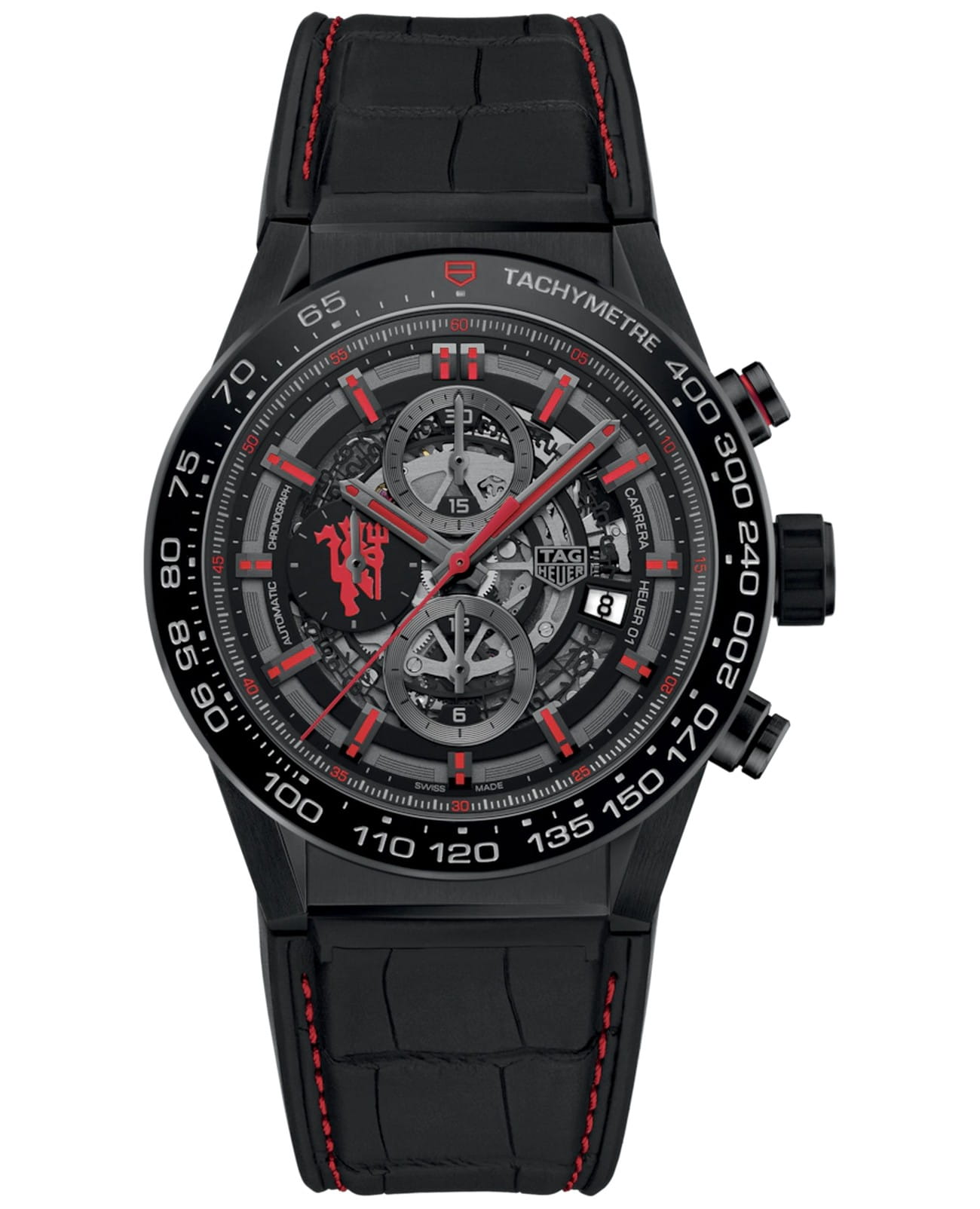 TAG Heuer TAG Heuer Carrera CAR2A1J.FC6400  CAR2A1J.FC6400 механические мужские часы черный циферблат, браслет кожа + каучук — вид спереди