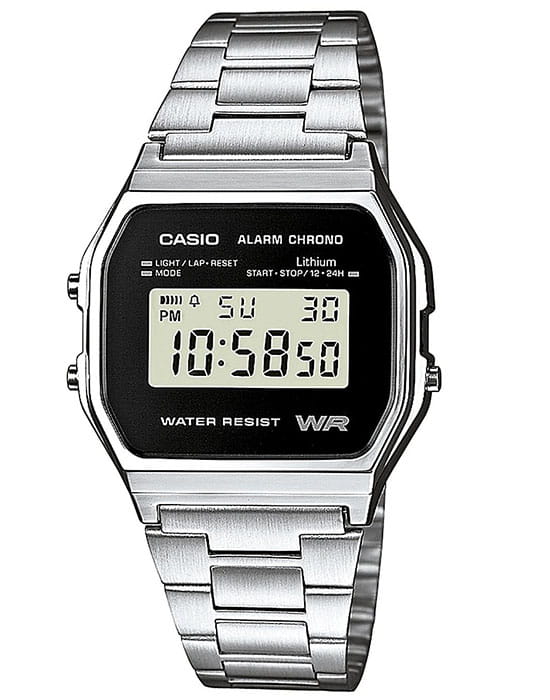 Casio Casio A-158WEA-1  A-158WEA-1E кварцевые мужские часы антрацитовый циферблат, браслет нержавеющая сталь — вид спереди