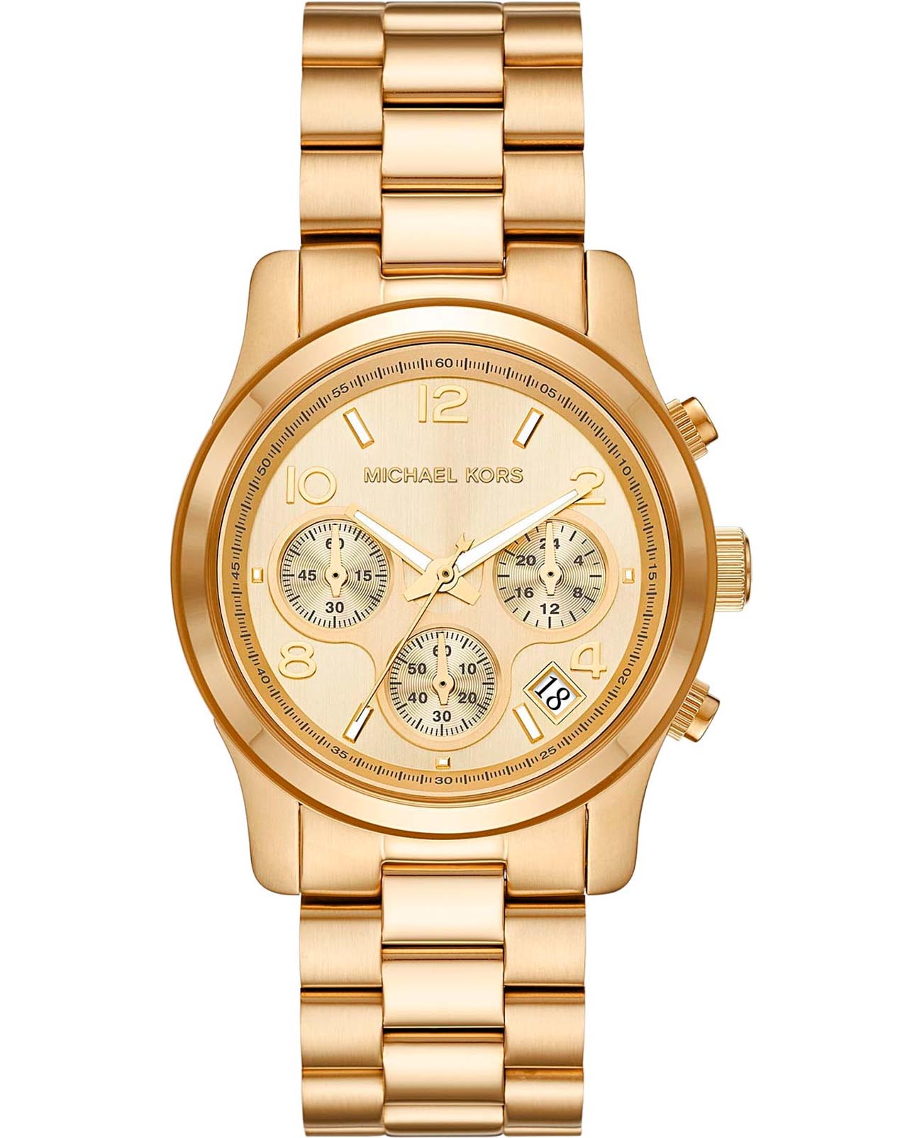 Michael Kors Michael Kors Runway MK7323  MK7323 кварцевые женские часы золотой циферблат, браслет нержавеющая сталь с pvd-покрытием — вид спереди