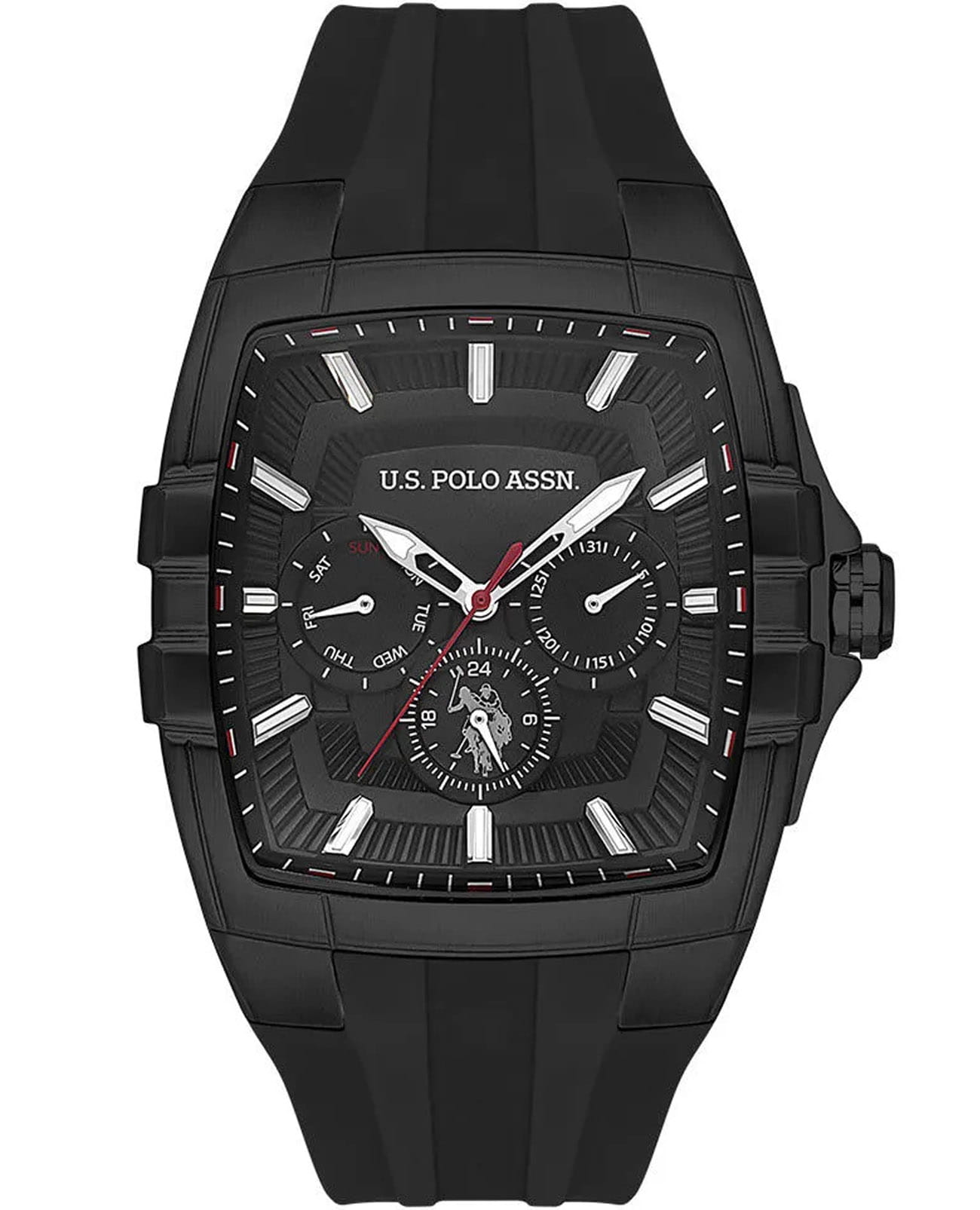 U.S. Polo Assn. U.S. Polo Assn. Crossing USPA1093-04  USPA1093-04 кварцевые мужские часы черный циферблат, браслет силикон — вид спереди