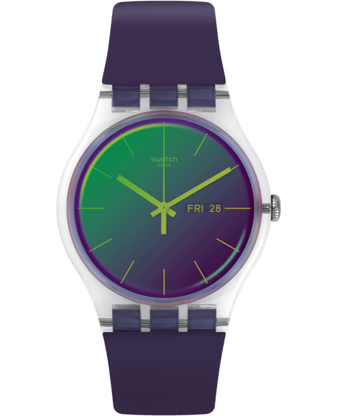 Swatch Swatch New Gent SUOK712  SUOK712 кварцевые мужские часы фиолетовый циферблат, браслет силикон — вид спереди