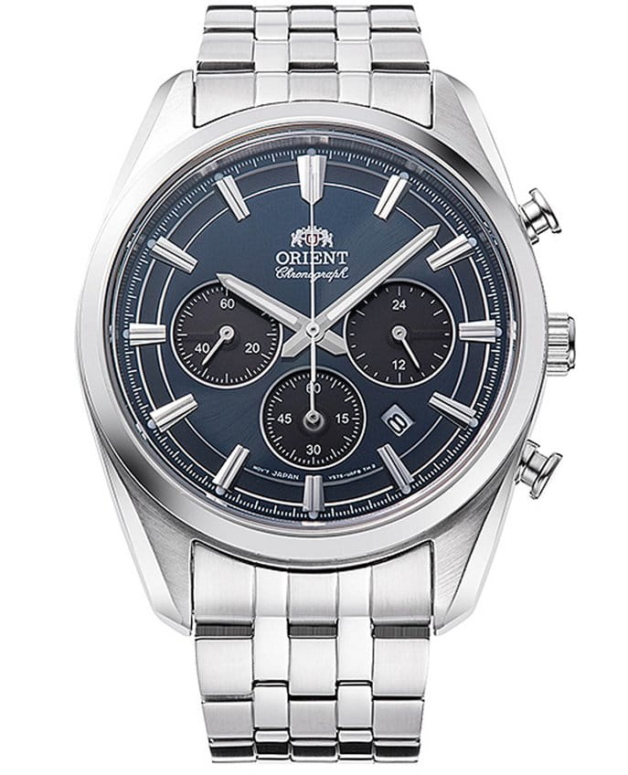Orient Orient Chronograph RA-TX0303L (RN-TX0303L)  RA-TX0303L кварцевые мужские часы синий циферблат, браслет нержавеющая сталь — вид спереди