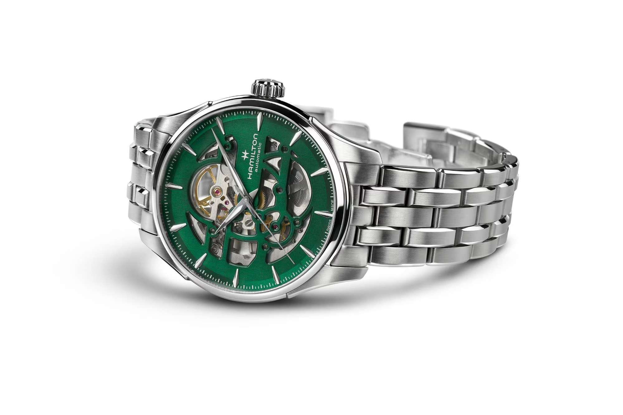 Hamilton Hamilton Jazzmaster Skeleton 40mm H42535160 механические мужские часы часы крупный план зеленый циферблата