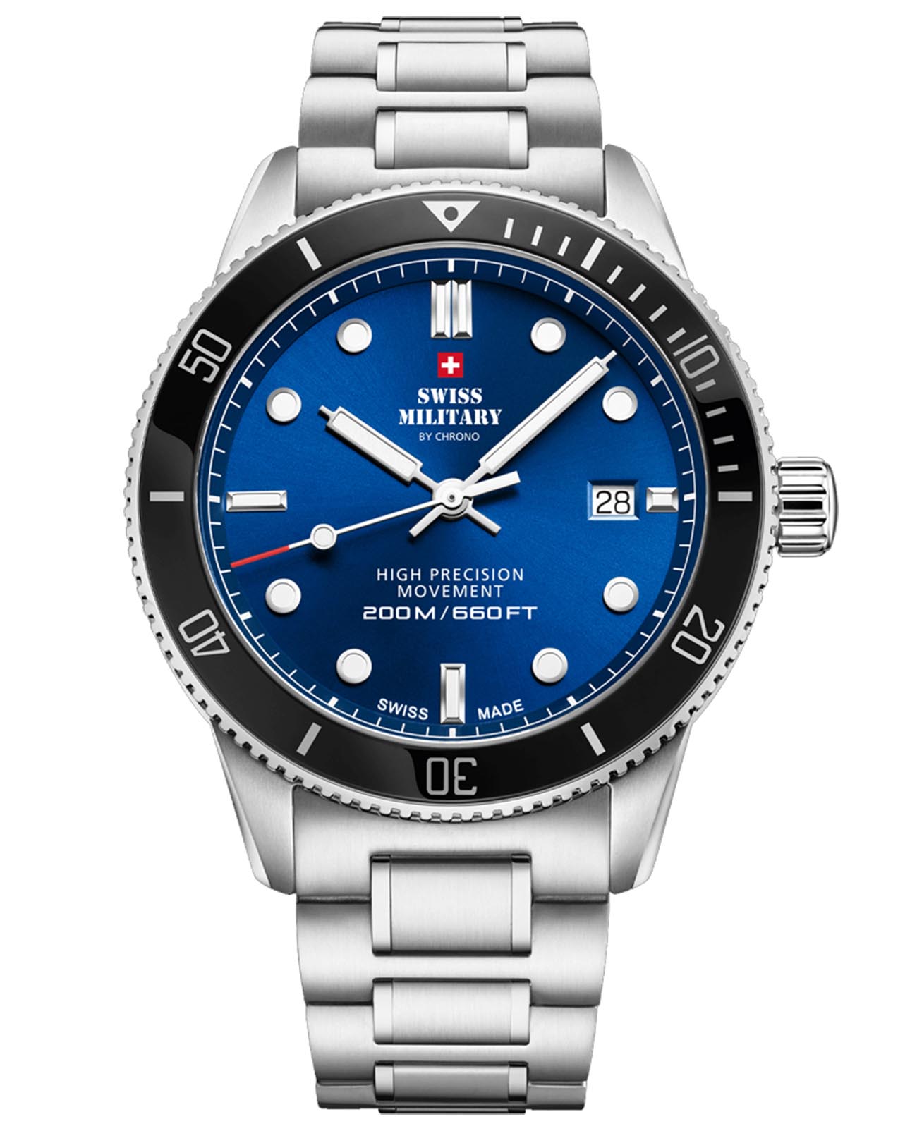 Swiss Military by Chrono Swiss Military by Chrono Сверхточные SM34088.02  SM34088.02 кварцевые мужские часы синий циферблат, браслет нержавеющая сталь — вид спереди