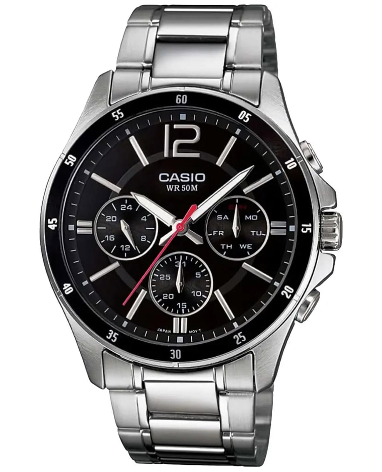 Casio Casio Collection MTP-1374D-1AVDF (MTP-1374D-1A)  MTP-1374D-1A кварцевые мужские часы черный циферблат, браслет нержавеющая сталь — вид спереди