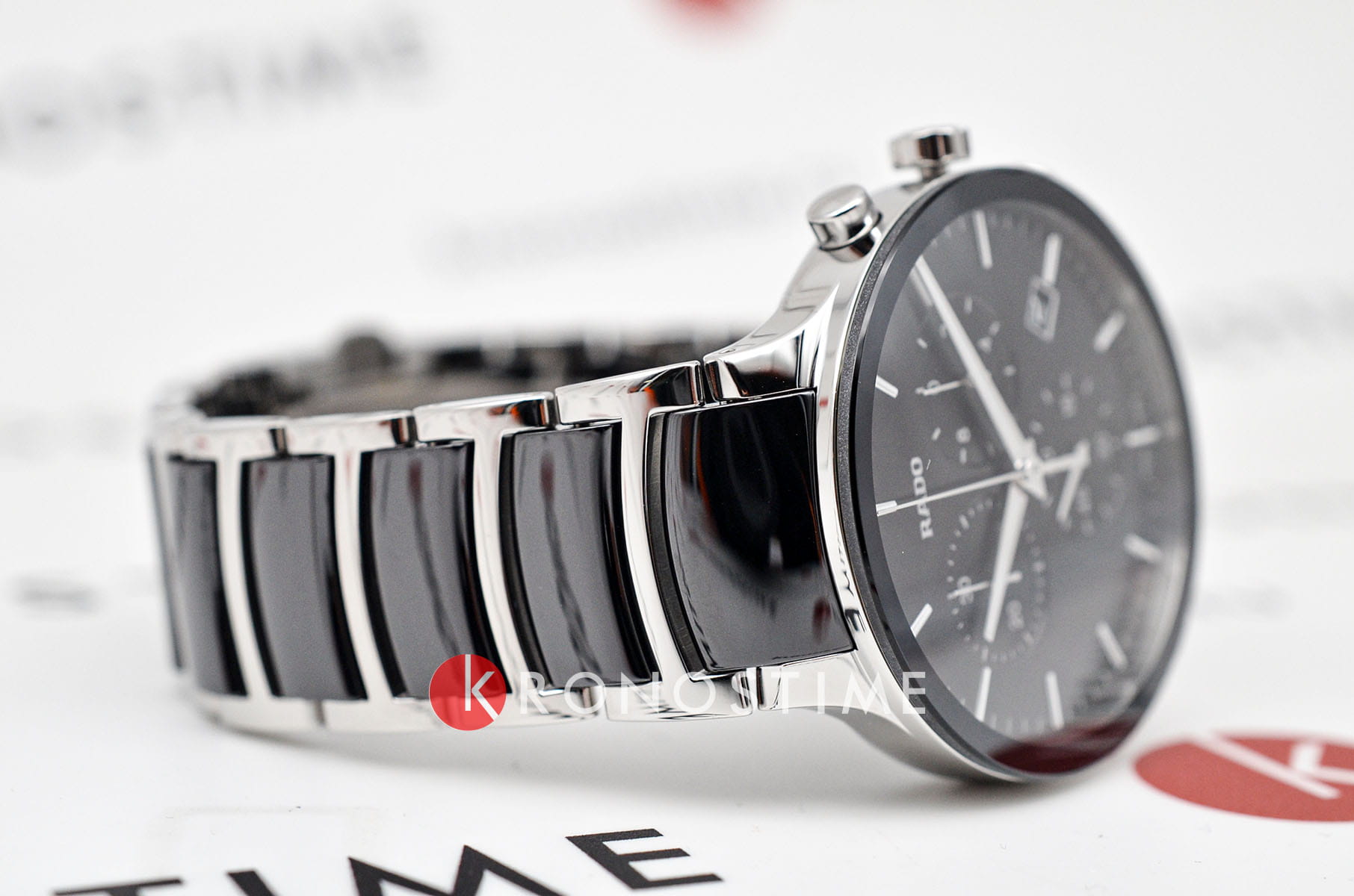 Rado Rado Centrix Chronograph R30130152, centrix швейцария мужские часы на браслете сталь + керамические вставки боковой вид